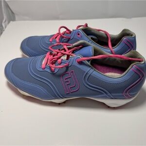 FootJoy Aspire Golf Shoes Men’s 10M Blue Pink Spiked Cleats FlexZone Performance